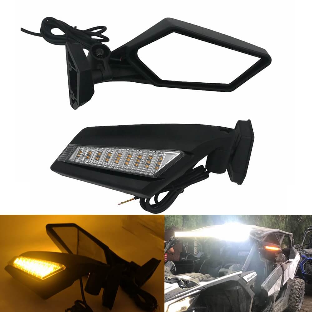 X3 Side Mirrors with Turn Signal Indicator Blinker Lights 360° Adjustable Compatible with Can-Am Maverick X3 & X3 Max XRS XDS Turbo R RR 2017-2024 - pazoma