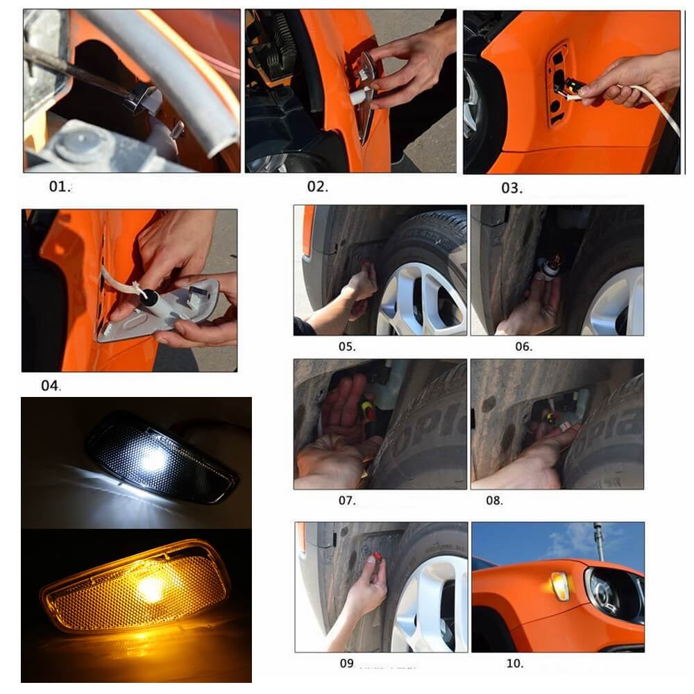 Jeep Renegade 2015-up LED Fender Side Marker Lights Turn Signal Lights Conversion Kit Reflection Warning Lamp - pazoma