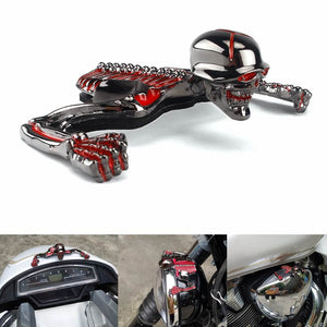 Motorcycle Large Skeleton Skull Electroplating Gun Metal w/red Color Statue Fender Visor Ornament Headlight Visor Trim - pazoma