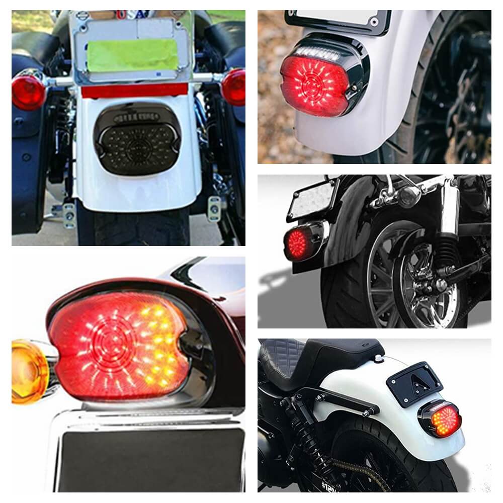 Harley Road King Dyna Glide Softail Sportster LED Taillight w/ Sequential Flowing Turn Signal Rear Tail Brake Light Smoke - pazoma
