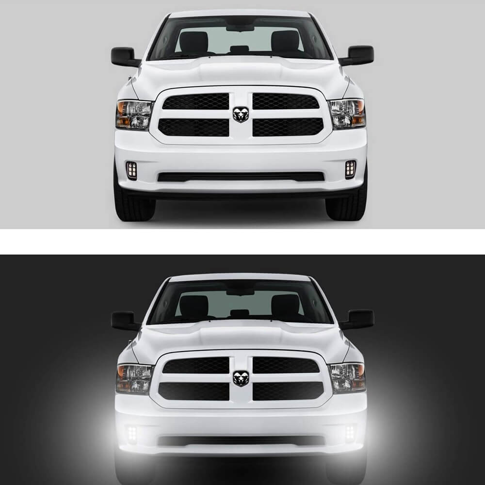 LED Upgrade Fog Light Assemblies for 2013-2018 Dodge Ram 1500 Pair Left and Right Side 2psc with LED Bulbs DRL Daytime Running Lights - pazoma
