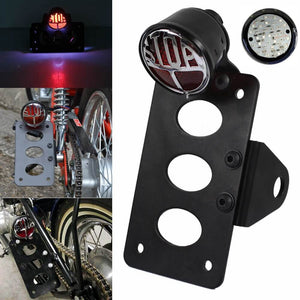 3/4" Motorcycle Side Mount LED Lucas Type Round "Stop" Taillight Tail Light License Plate Bracket For Harley Chopper Bobber Vintage - pazoma