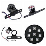 Retro Motorcycle Modified LED Taillight W/Chrome Grille Rear License Plate Light Brake Harley Triumph Cafe Racer Chopper Bobber Custom Vintage XS650 - pazoma