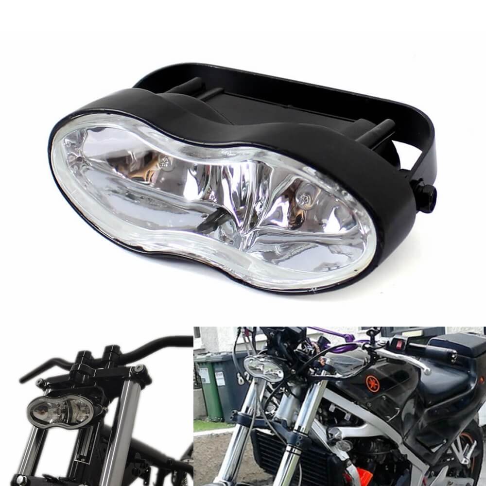Motorcycle Double Oval Twin Headlight Cateye Retro Wave Head Lamp Custom Streetfighter Cafe Racer Bobbers Chopper H3 2 x 55w - pazoma