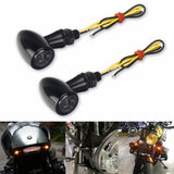 Motorcycle Amber Mini LED Turn Signals Lamp Lights Blinker Indicator Bullet Black LADZ For Harley Cruiser Chopper Custom Bike Bobber Cafe racer - pazoma