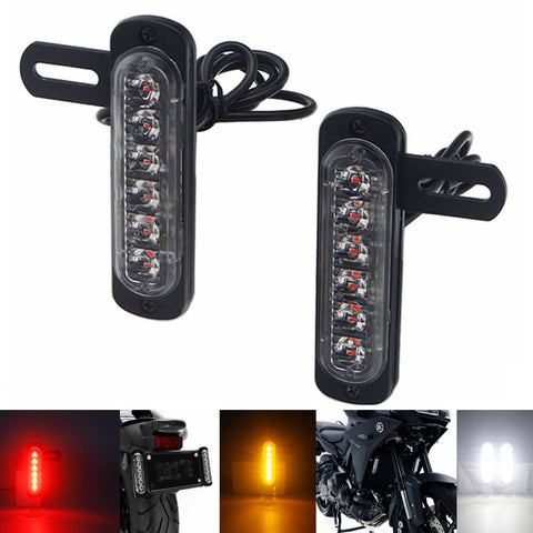 Motorcycle B6 Dual License Plate Auxiliary LED Taillight Burst Flash Brake light Daytime Running lights DRL Red or Yellow (Amber) or White - pazoma