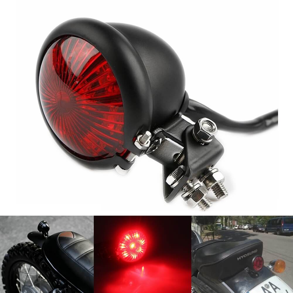 Motorcycle Custom Streetfighter LED Bates Rear Stop Tail Light Black Red  Lens Chrome Bobber Cafe Racer Retro Vintage Chopper