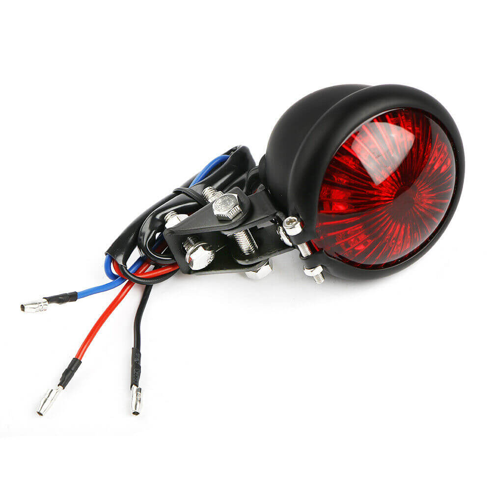Red 12V LED Adjustable Bates Style Motorcycle LED Tail Light Black Cafe Racer Bobber Tracker Harley Chopper Bobber Chrome - pazoma