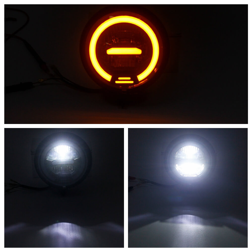 Motorcycle LED Round Headlight 5-3/4 5.75 Inch For Harley Dyna T-Sport FXR Softail Sportster 883 Bobber Cruiser Chopper Cafe Racer Vintage - pazoma