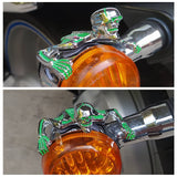 Motorcycle Luminous Green Skull Skeleton Ornament Decorative Figure Statue Chopper Bobber Ratrod Fender Headlight Visor headlamp - pazoma