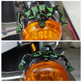 Motorcycle Luminous Green Skull Skeleton Ornament Decorative Figure Statue Chopper Bobber Ratrod Fender Headlight Visor headlamp - pazoma