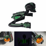 Motorcycle Luminous Green Skull Skeleton Ornament Decorative Figure Statue Chopper Bobber Ratrod Fender Headlight Visor headlamp - pazoma