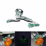 Motorcycle Luminous Green Skull Skeleton Ornament Decorative Figure Statue Chopper Bobber Ratrod Fender Headlight Visor headlamp - pazoma