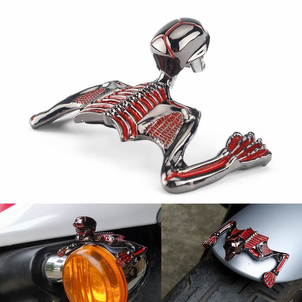 Motorcycle Metal Skeleton Skull Figure Statue Fender Visor Ornament Headlight Visor Trim Headlamp Decorative - pazoma