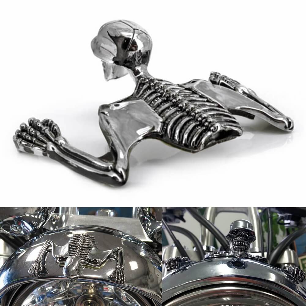 Drag Specialties Chrome Skull Fender Ornament – Fits Harley Touring & Softail