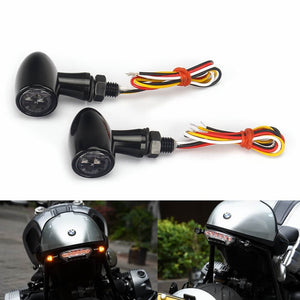 Motorcycle Mini Bullet 3 in 1 LED Turn Signals w/ Brake Tail Light Blinkers Indicator Lights Black LADZ For Harley Chopper Bobber Cafe Racer - pazoma