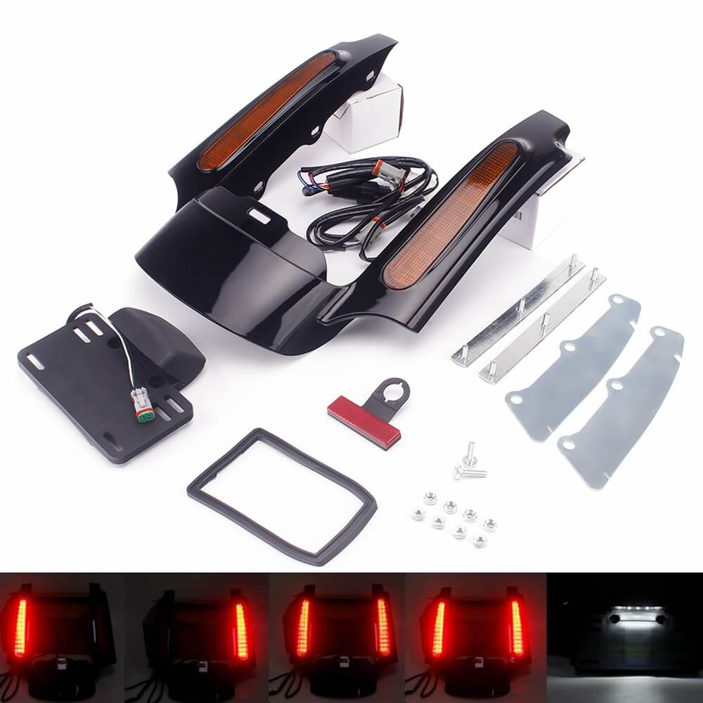 Rear Fender Extension Fascia W/LED Turn Signal Brake Tail Light For Harley Touring Road King CVO Ultra Classic Electra Glide Street 09-13 FLHR - pazoma