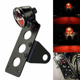 Motorcycle Side Mount Tail Light License Plate Bracket For Harley Chopper Bobber Lucas Type Round "Stop" Taillight Lamp - pazoma