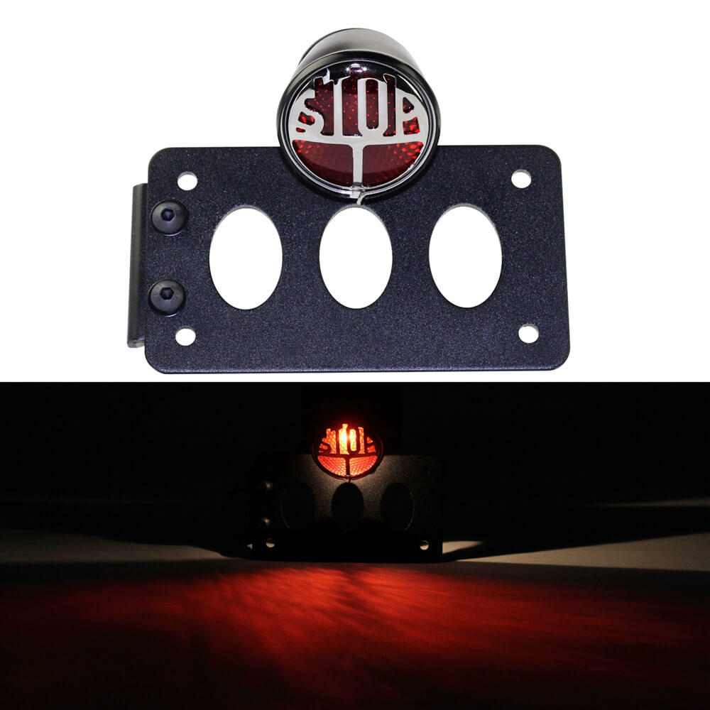3/4" Motorcycle Tail Light License Plate Bracket Fit for Harley Chopper Bobber Lucas Type Round "Stop" Taillight Lamp Vintage - pazoma