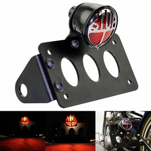 3/4" Motorcycle Tail Light License Plate Bracket Fit for Harley Chopper Bobber Lucas Type Round "Stop" Taillight Lamp Vintage - pazoma