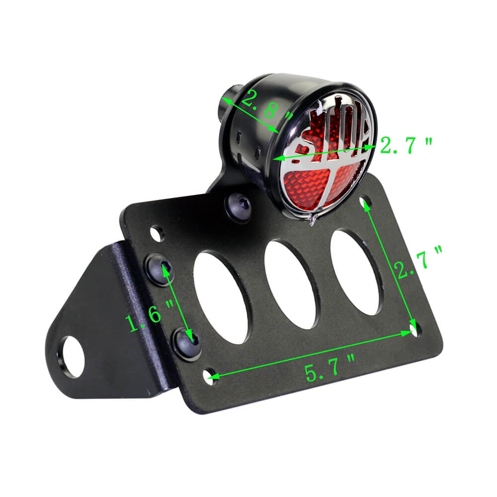 Motorcycle Side Mount Lucas Type Round "STOP" Taillight License Bracket Holder License Plate For Harley Bobber Chopper - pazoma