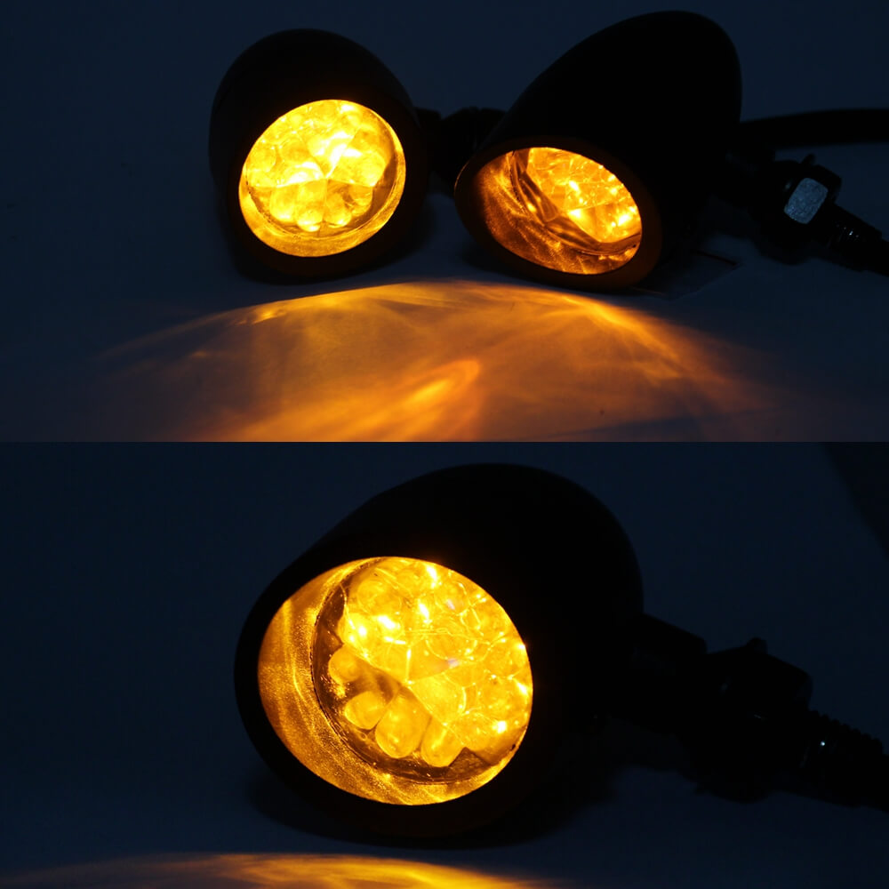 2pcs Heavy Duty Black Bullet Motorcycle LED Turn Signal Light Indicator W/ Visor For Harley Cafe Racer Chopper Bobber Custom Bike - pazoma
