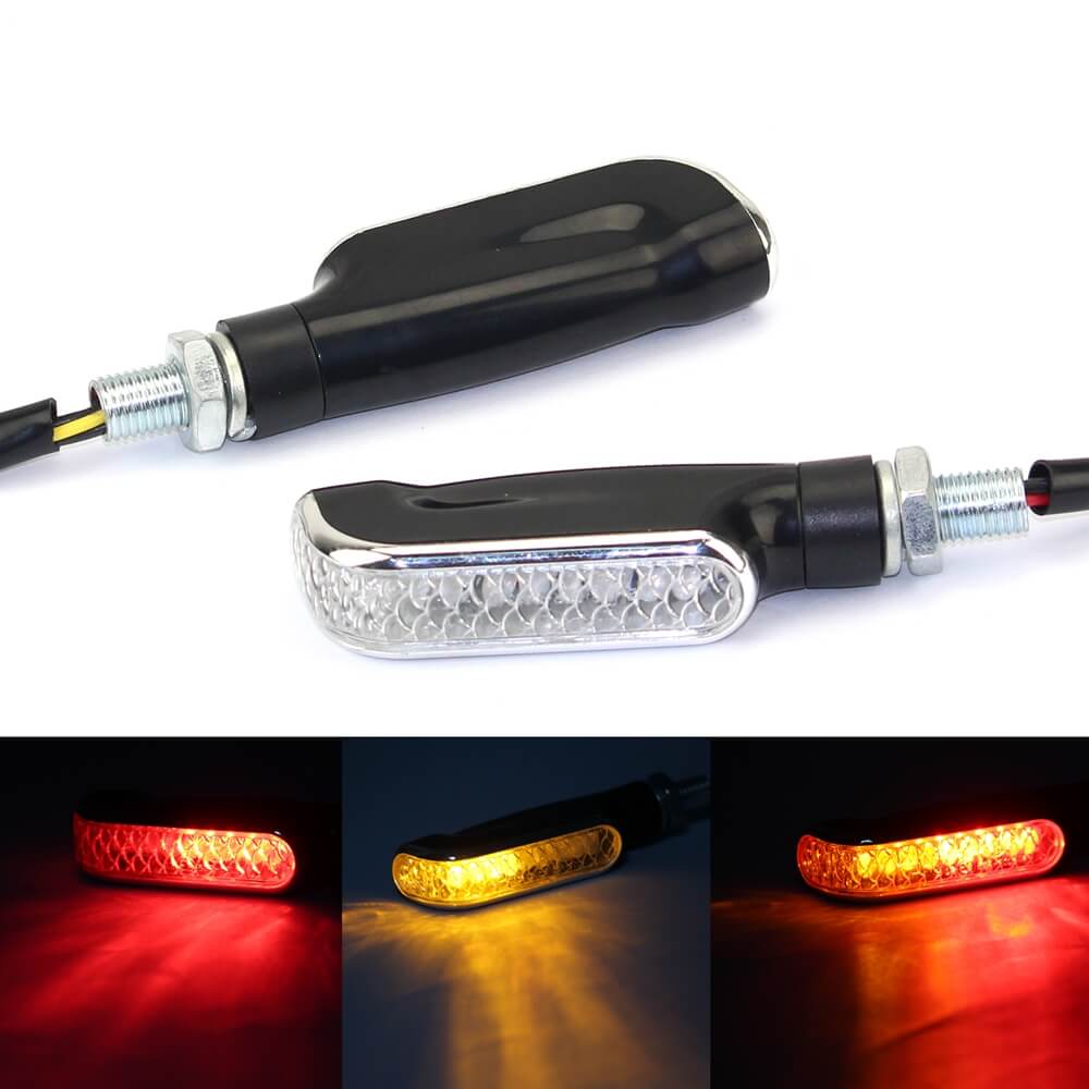 2PCS Motorcycle LED Double Color Turn Signal Indicators Light Blinker Taillight Brake Lamp Universal Amber + Red - pazoma