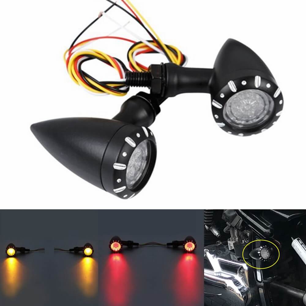 Motorcycle Flashing LED Turn Signals Brake Blinker Light 12V for Harley Chopper Cruiser Bobber Cafe Racer Black Indicator Light, Black