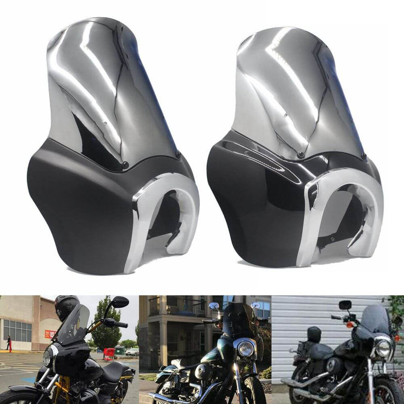 Front Motorcycle Fairing Club Style Dyna Street Bob FXR tsport Fairing w/Chrome Trim Bezel Windshield Headlight Relocation Block - pazoma