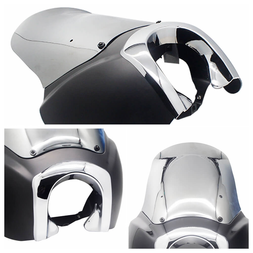 Harley Dyna FXDXT T Sport Headlight Fairing Cover Quarter with 15'' Windshield w/ Chrome Trim Bezel Headlight Relocation Block - pazoma