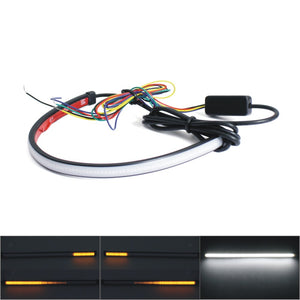 Motorcycle Sequential Switchback Flowing LED Strips Daytime Running lights Turn Signal Light Strip White With Amber Color - pazoma