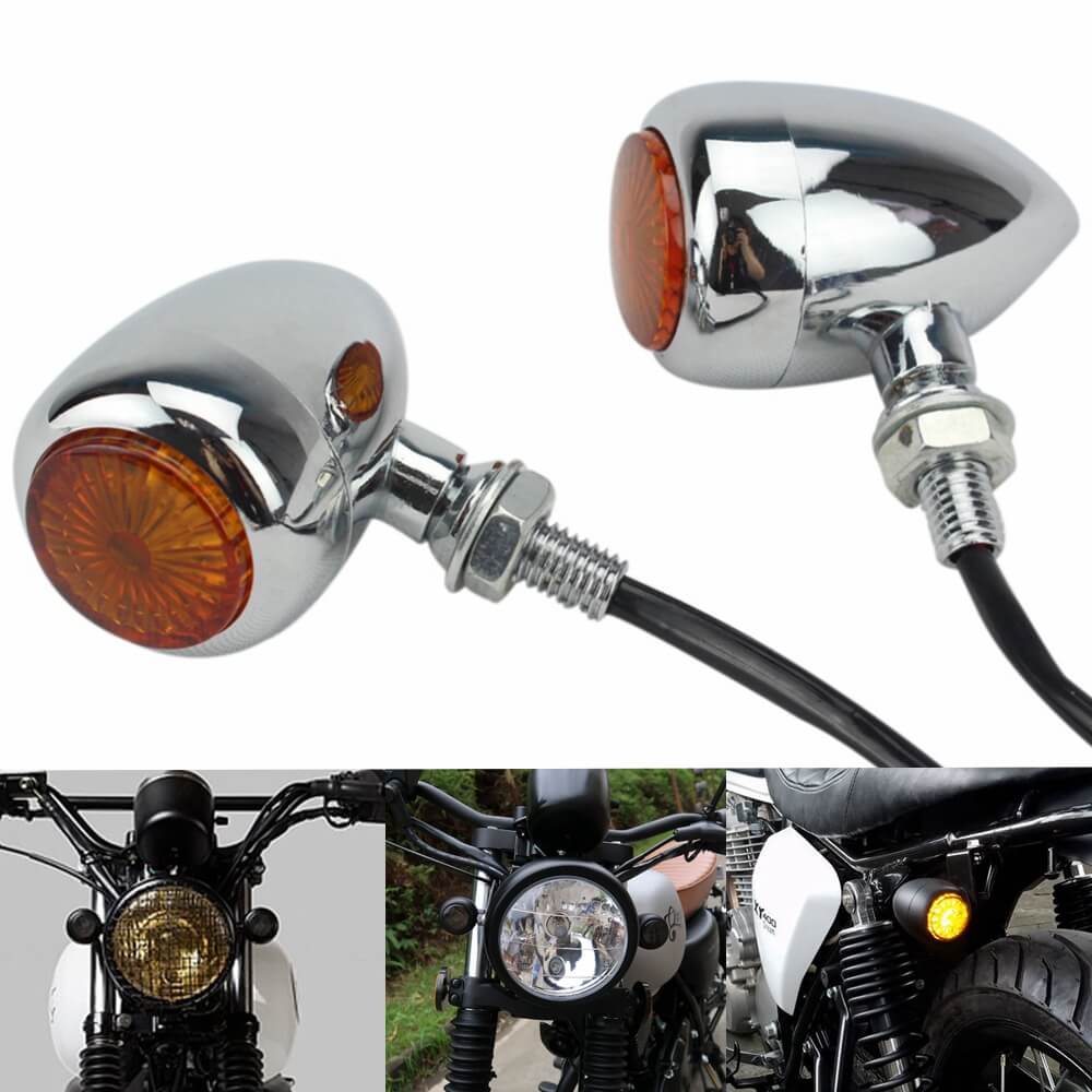Pair Amber LED Bullet Billet Turn Signal Indicators Light Blinker Universal Honda Suzuki Kawasaki Yamaha Harley Cafe Racer Bobber Chopper - pazoma