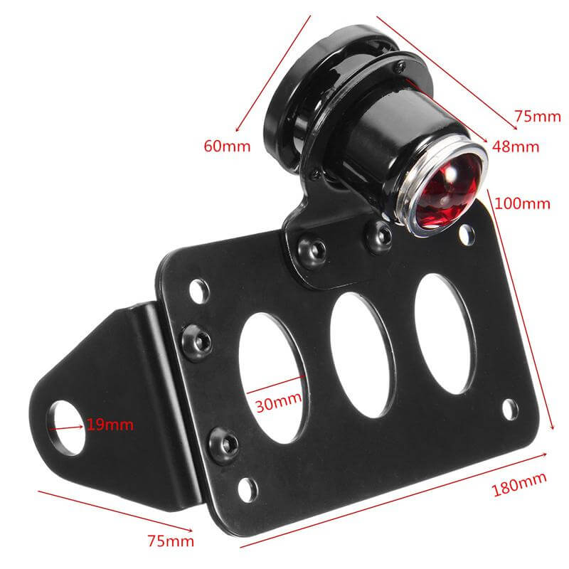 Motorcycle Side Mount Lucas-Style Tail Light w/ 7"x 4" License Number Plate Rear Stop Light For Harley Cafe Racer Cruiser Scrambler Bobber - pazoma