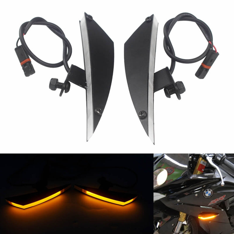 For BMW S1000RR 2010-2019  Amber LED Front Flush Mount Turn Signals Billet Black Plates HP4 2013-2014 - pazoma