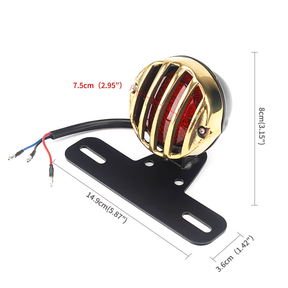 Old School Invader Eared Vintage Grilled Taillight 2-FIL Solid Brass & Alloy For Harley Bobber Chopper Cafe Racer - pazoma