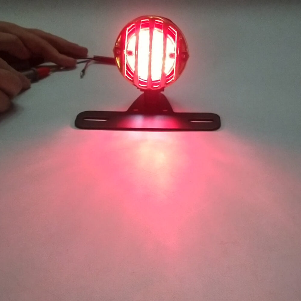 Old School Invader Eared Vintage Grilled Taillight 2-FIL Solid Brass & Alloy For Harley Bobber Chopper Cafe Racer - pazoma