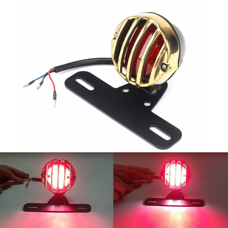 Old School Invader Eared Vintage Grilled Taillight 2-FIL Solid Brass & Alloy For Harley Bobber Chopper Cafe Racer - pazoma