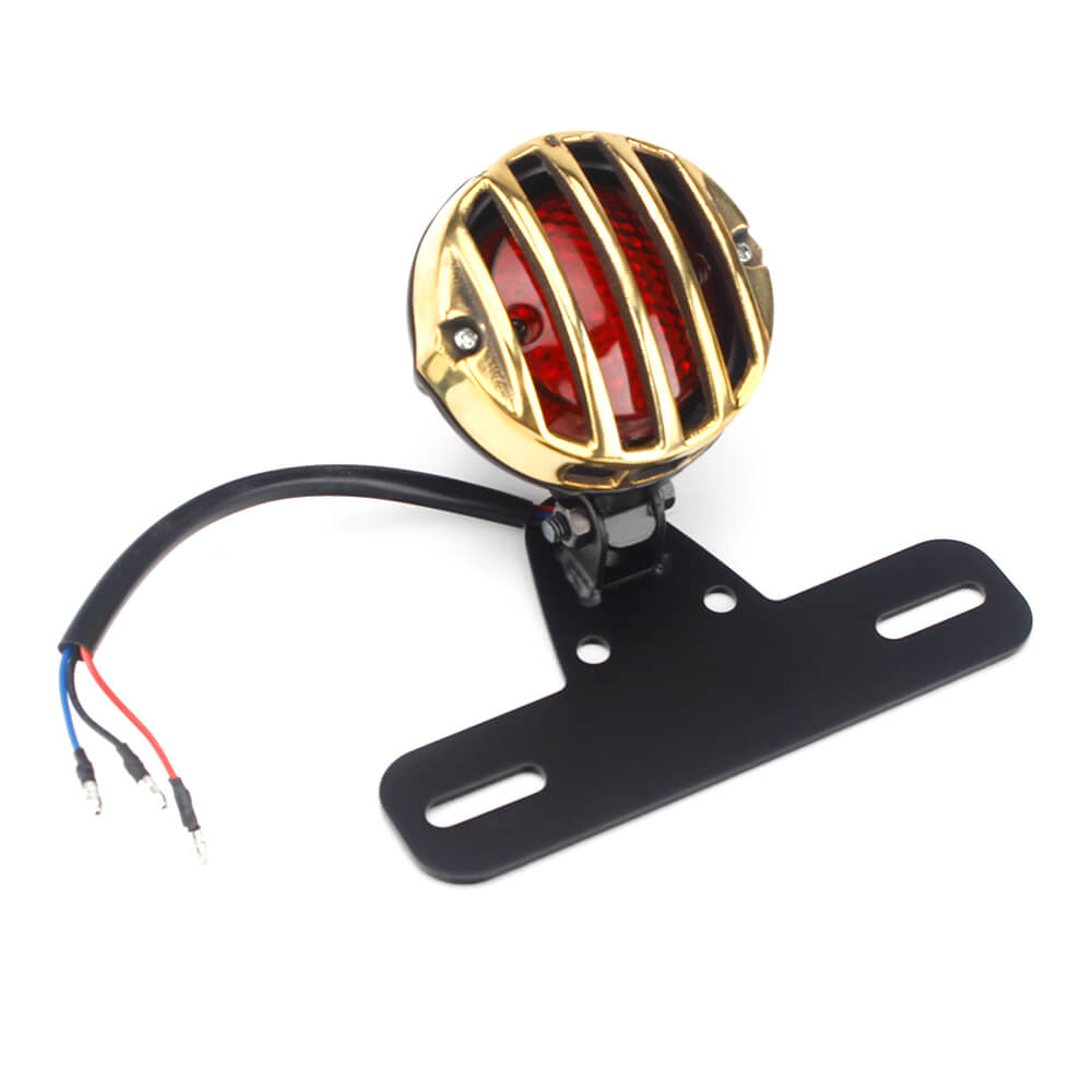 Old School Invader Eared Vintage Grilled Taillight 2-FIL Solid Brass & Alloy For Harley Bobber Chopper Cafe Racer - pazoma