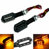 Pair Of Front Universal Motorcycle Double Side LED Turn Signal Indicator Light Ultra Bright 12V Amber Blinker - pazoma