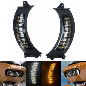 LED Headlight Bezel for Harley Road Glide Shark Nose Fairing Lighted Vent Trim Turn Signal Light with White DRL 2015-2022 - pazoma