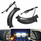 Pair LED Front Headlight Bezels for 15-22 Harley Road Glide FLTRX FLTRU Turn Signal Light with White DRL Shark Nose Fairing Lighted Vent Trim - pazoma