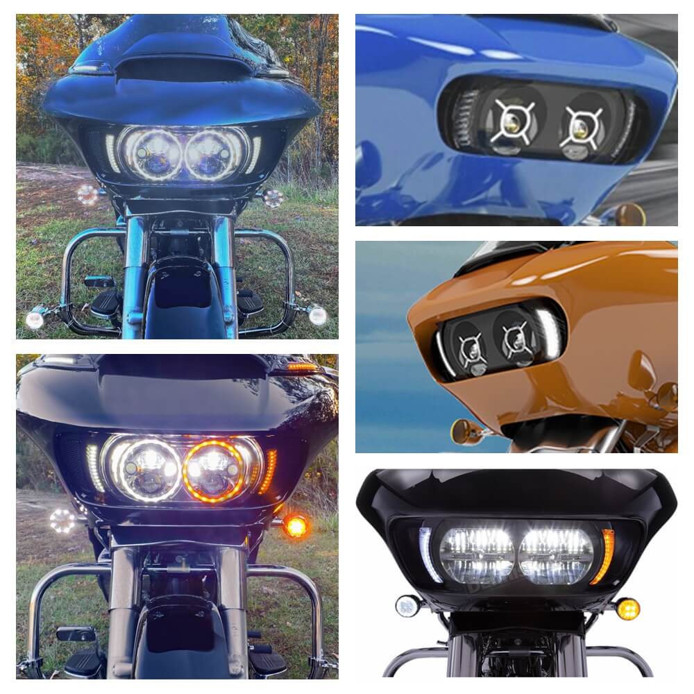 LED Headlight Bezel for Harley Road Glide Shark Nose Fairing Lighted Vent Trim Turn Signal Light with White DRL 2015-2022 - pazoma