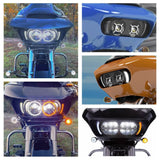 Pair LED Front Headlight Bezels for 15-22 Harley Road Glide FLTRX FLTRU Turn Signal Light with White DRL Shark Nose Fairing Lighted Vent Trim - pazoma