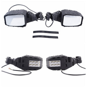 64011 Reflect Rear-View Mirrors with LED Lights Spotlight for Polaris RZR XP Can-am Maverick UTV Off-Road Side-by-Side Pair 1.75"-2" Roll Bar Cages - pazoma