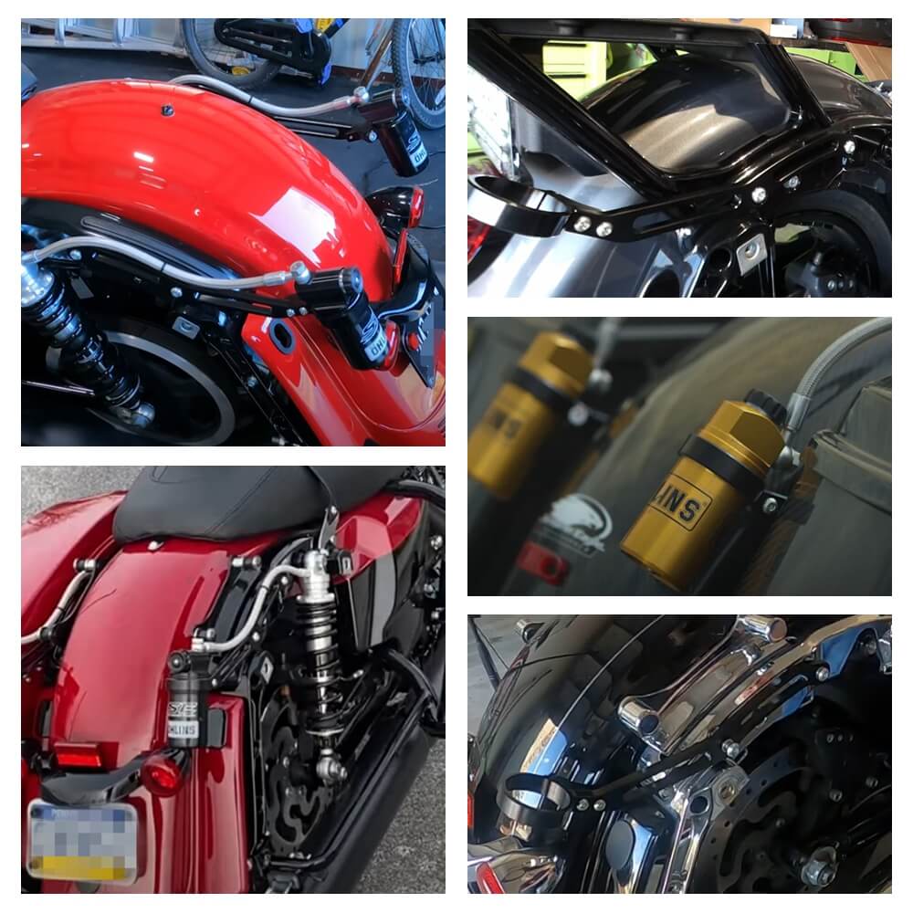 Rear Shock Remote Reservoir Mounts Brackets for Ohlins HD 044 & Legends Revo Shocks for Harley Touring Bagger 2014-2022 - pazoma