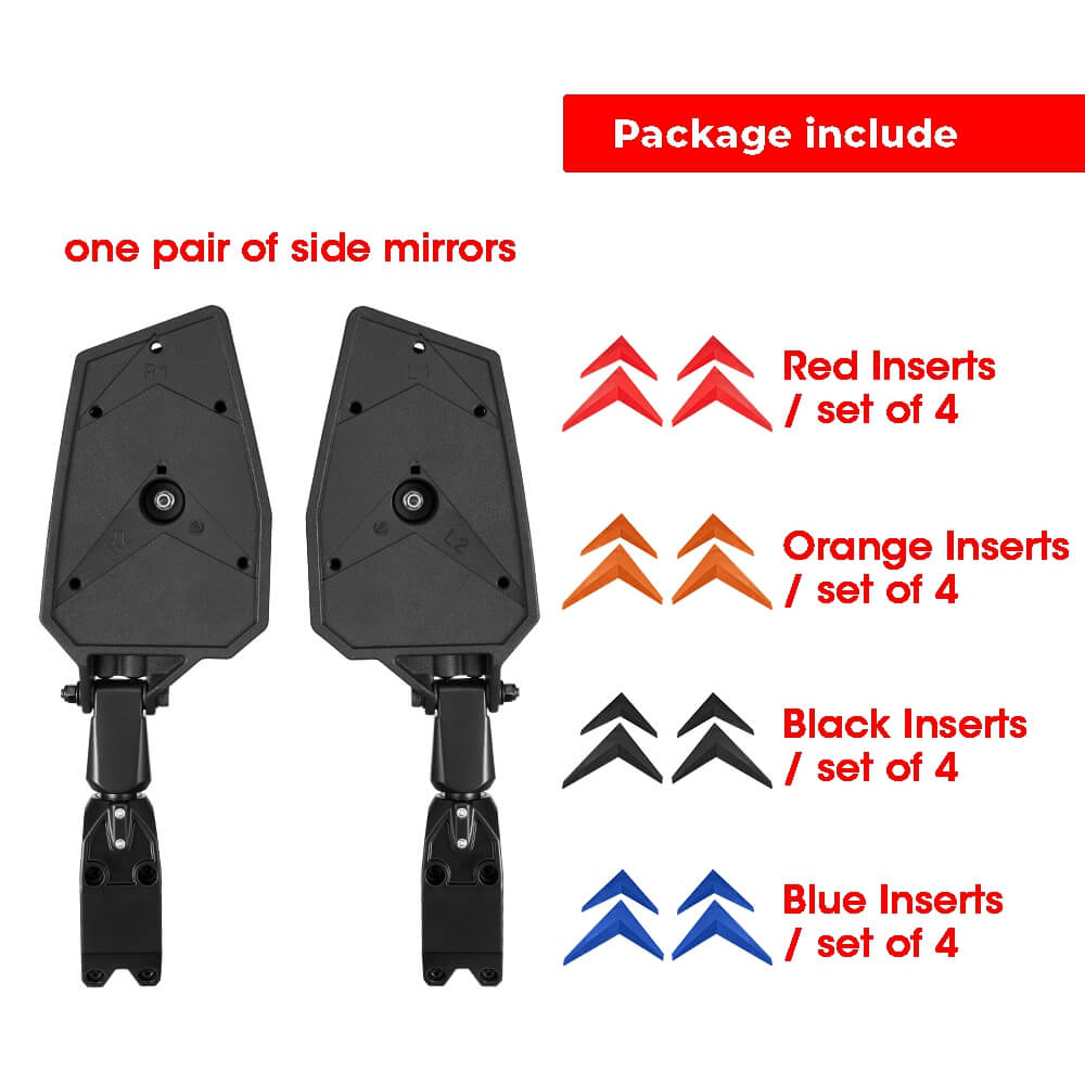1Pair UTV Side Rear View Mirrors w/ Black Orange Blue Red Inserts for 2008-2020 Polaris RZR 800 900 1000 XP - pazoma