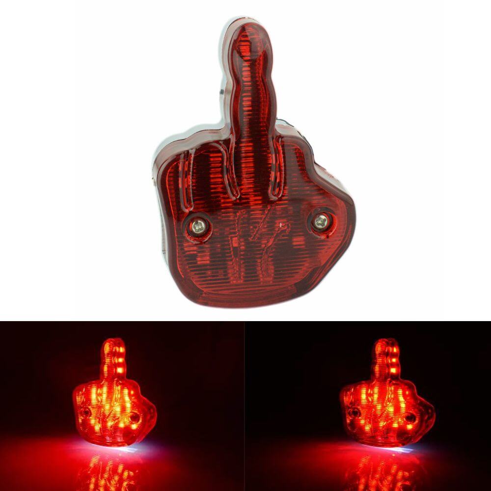 Motorcycle Red LED Brake / Running / License Plate Tail Light Middle Finger Style Rear Brake Stop Lamp For Harley Triumph Cafe Racer Bobber Chopper - pazoma