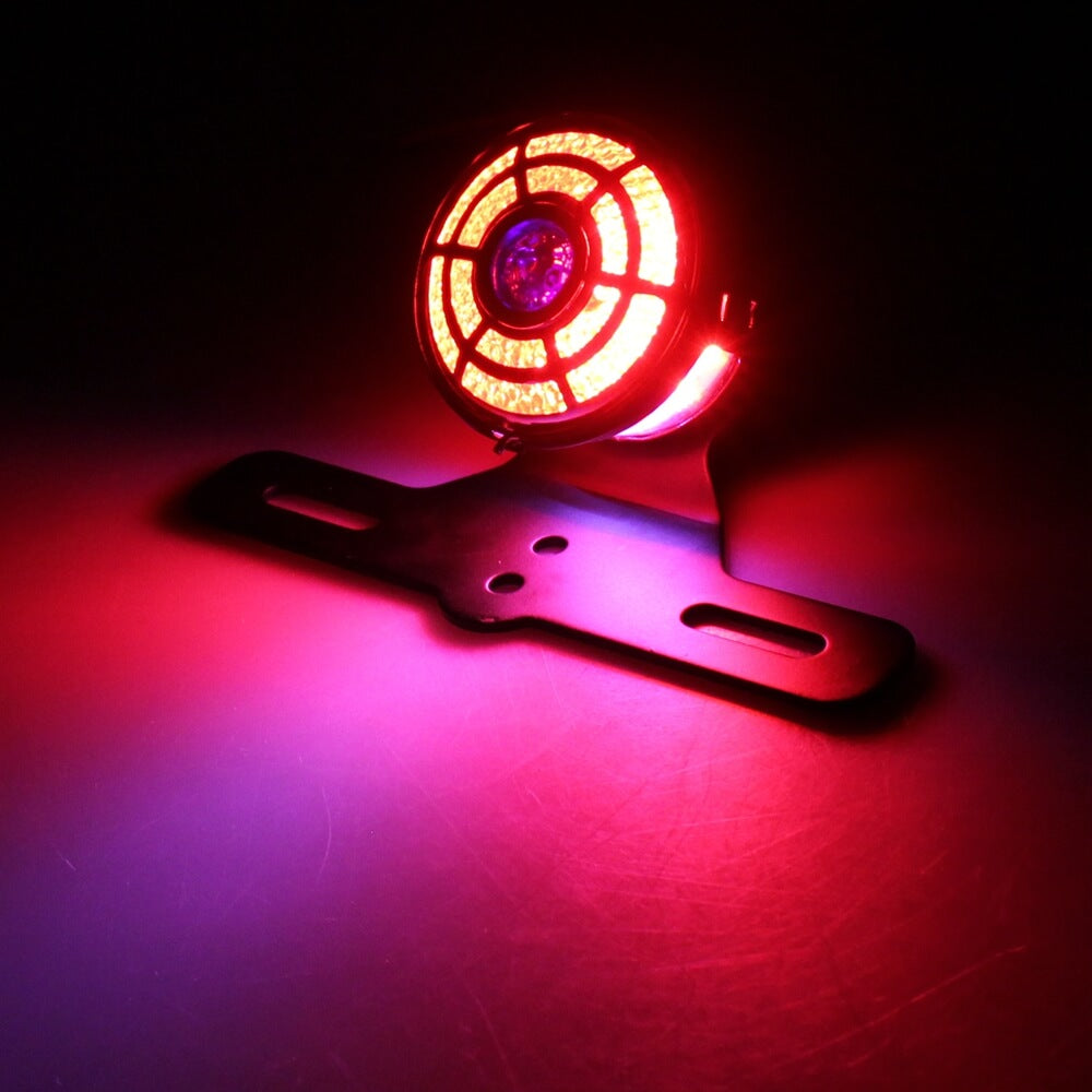 Motorcycle Red W/Blue Dot 12V LED Cafe Racer Style Stop Tail Light Motorbike Brake Rear Lamp Taillight for Chopper Bobber Custom - pazoma