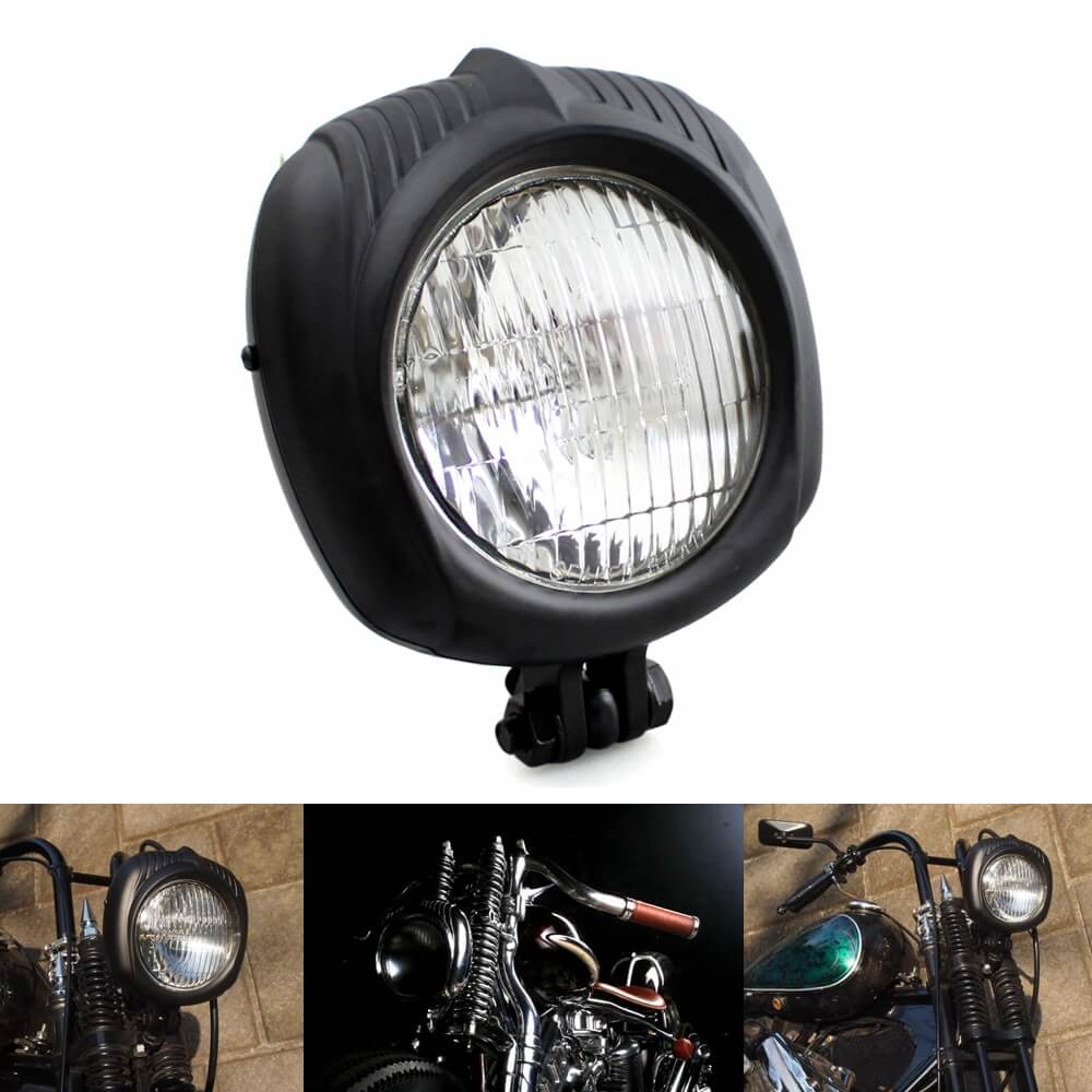 thumbnail image 2 of Black Metal Triangle Headlight Lamp – Flat Back – For Harley Chopper Bobber Custom 2 of 5