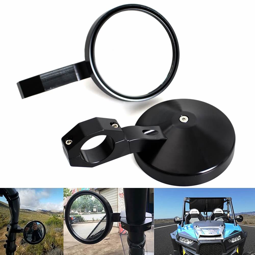 UTV 4.7 Round Billet Side Rear View Mirrors Adjustable 2 Clamp